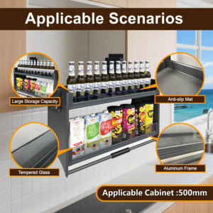 Meccanismo di Sollevamento per Armadi da Cucina Multifunzione Moderno con Telaio in Alluminio Regolabile, Scaffale Pieghevole in Vetro con Cestello Estraibile - Product Image 2