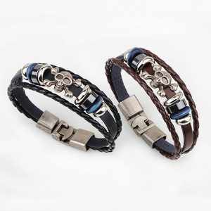 Fashion Wrap Bracelet Skull Design Zinc Alloy Black Coffee Color Handmade <b>Braided</b> Leather Men's Jewelry <b>Accessory</b> - Product Image 4
