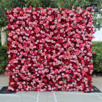 Mur de fleurs artificielles pour mariage, toile de fond 8ft x 8ft, roses en tissu rose et gypsophile blanc, panneau mural 3D enroulable pour décoration