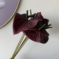 B-762 Bunga Artifisial Burgundy Laris Manis untuk Dekorasi Pernikahan, Bunga Anthurium Burgundy, Bunga Real Touch Grosir