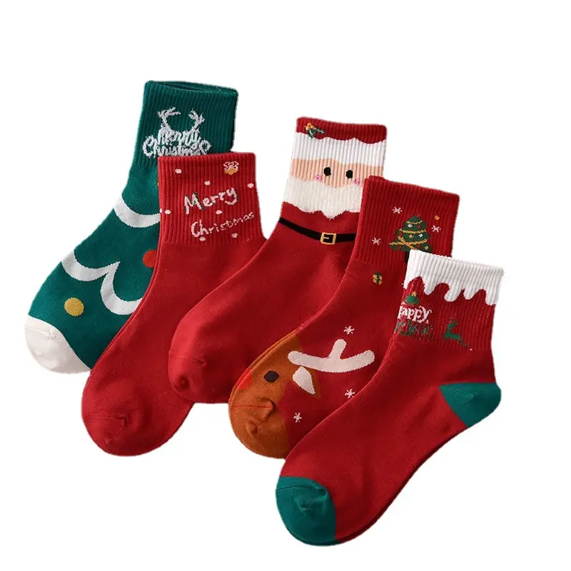 5 pairs Christmas Socks for Women Fun Cute Socks with Reindeer Gingerbread Candy Canes Pattern Xmas Novelty Socks