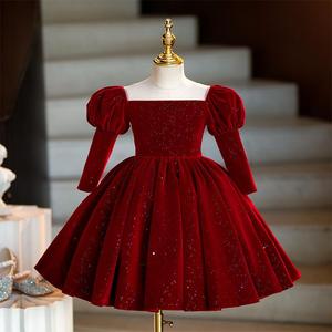 knee length dresses for ladies Long Sleeve Sequins Knee Length 1st Birthday Girl Dress J359 Pink / Child-2 main image 0