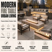 Table de foyer au propane pour terrasse extérieure, table de foyer rectangulaire moderne en aluminium avec flamme linéaire, pour toit, jardin, terrasse