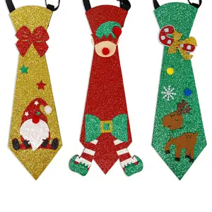 Wholesale Christmas Ornaments Felt neckties Family have fun Party Decorations with Santa Claus Snowmen Tree Deer Printing
