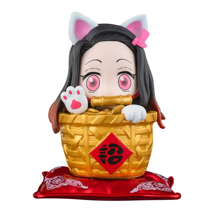 Hot Sale Anime Demon Slayer Fortune Cat Kamado Nezuko Figure Kimetsu no yaiba Figures Model Decoration for Car Accessories