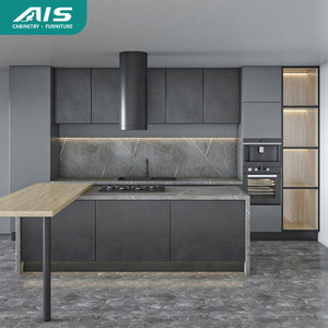 Meubles de cuisine modernes gris laqué, personnalisables en 48 heures, garantie à vie, avec évier intégré, style américain modulaire - Product Image 1