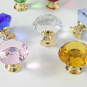 Boutons en verre cristal à trou unique de 30mm de couleur naturelle poignées de placard en forme de diamant pour commode de cuisine chambre à coucher porte d'armoire - Product Image 4
