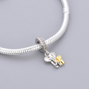 Abalorios Pan Charms <span class=keywords><strong>de</strong></span> Plata Bicolor, con diseño <span class=keywords><strong>de</strong></span> Elefante Madre e Hijo 'Never Forget', compatibles con pulseras originales, joyería Berluque, Nuevo - Product Image 5
