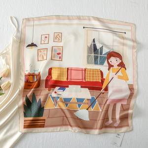 Bufanda de seda de lujo con estampado de satén de 58x58 para mujer, pañuelo pequeño de alta moda para Primavera, método de impresión Digital, bufanda sedosa - Product Image 6