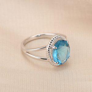 Bague ovale en argent Sterling 925 avec bords en pierre précieuse, pierre naturelle, simple, bleu, lac - Product Image 5