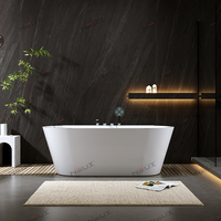 Baignoire autoportante ovale en acrylique blanc pur de 1,5-1,7 m pour usage hôtelier, profonde et autonome