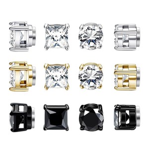 Pendientes de Zirconia Redondos con Engaste Magnético de Acero Inoxidable 316 |   Joyería de Moda Hipoalergénica Unisex Chapada en Oro para Fiestas - Product Image 6