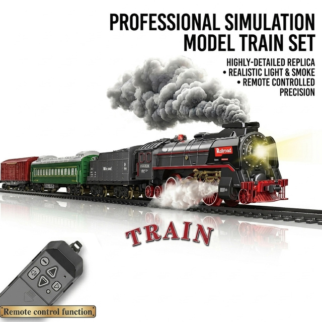 Premium Plastic Kids Train Track Set with Remote Control Realistic Atomization Smoke Lighting & Sound Effects Assembly Toy