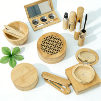 Série sur mesure en bambou naturel : Kit de maquillage, Tube à rouge à lèvres, Palette de fards à paupières, Boîtier à poudre, Pot à mascara – Fournitures en gros pour projets