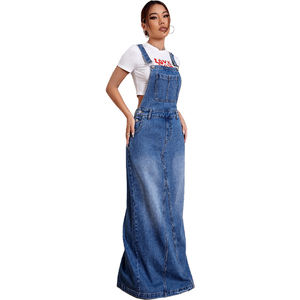 Robe de saut pour femme Denim à bretelles surdimensionné Long Denim Maxi Overall Dress pour femme - Product Image 1