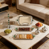 Ramadan & bruiloft decoratie 2026: metalen aluminium fruitschaal & serveerschalen set, groene kralen handvat, Art Deco design, hittebestendig