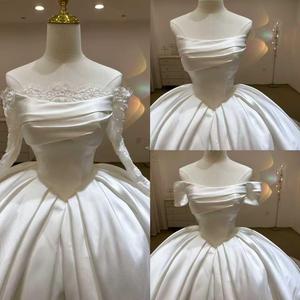 Robes de mariée élégantes en dentelle civile de luxe en satin Mikado vintage français Lsjj105 - Product Image 6