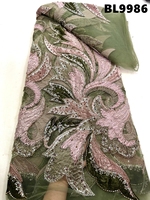 Tissu en dentelle brodé de perles et de sequins fait main de luxe de Dubaï, prix de gros, pour robe Abaya de mariage arabe