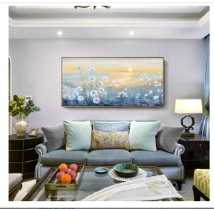 Quadro Incorniciato Tramonto Sull'Oceano Blu, Stampa su Tela Astratta con Paesaggio Costiero, Immagine di Alba con Cielo Giallo-Arancio, Stampa su Tela di Paesaggio Marino Naturale - Product Image 1