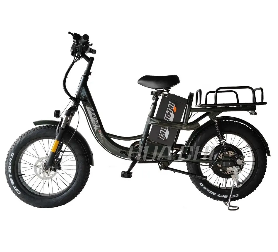 Vélo électrique de ville urbaine de livraison de cargaison de gros pneus hautement configuré 500W 24Ah/50Ah Suspension complète avec porte-aliments arrière