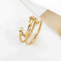 Bague de mode géométrique double couche en acier inoxydable de style vintage européen et américain pour femme
