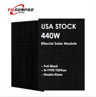 Sunpro 440W US STOCK Panneaux solaires demi-cellule bifaciale double verre N-TYPE TOPCON 440W Module PV tout noir dans l'entrepôt CA