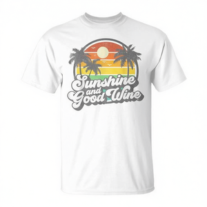 Camiseta Retro Sunshine And Good Wine Beach, unisex, de algodón, con cuello redondo, manga corta, estilo vintage para vacaciones para adultos - Product Image 2