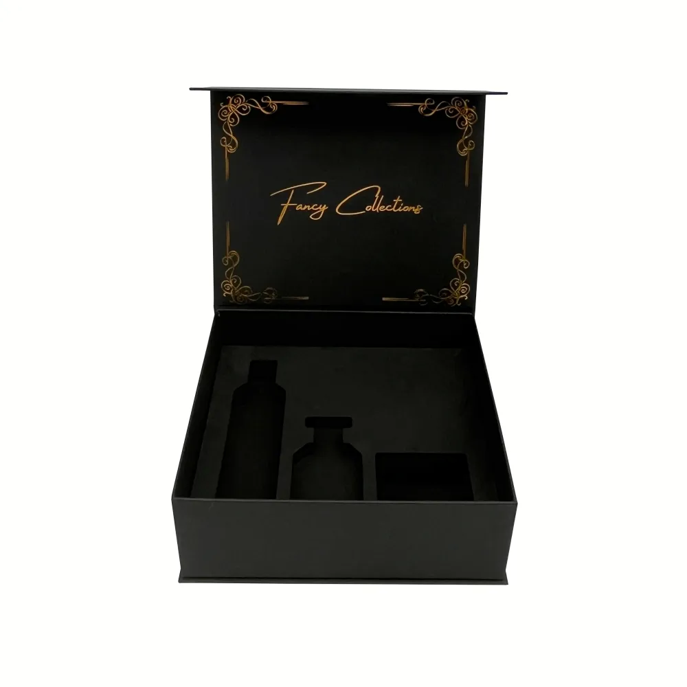Großhandel benutzerdefinierte Verpackung elegante schwarze kleine Kosmetik-Schachtel magnetische Papier-Geschenkbox für Hautpflege-Verpackung