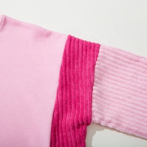 Suéteres personalizados de otoño para <span class=keywords><strong>mujer</strong></span>, sudadera para <span class=keywords><strong>mujer</strong></span>, suéter con mangas de retazos de pana y dobladillo dividido, venta al por mayor - Product Image 5