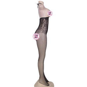 Lingerie sexy, bas fins pour femmes, tentation, grande taille, combinaison noire à découpes en maille - Product Image 4