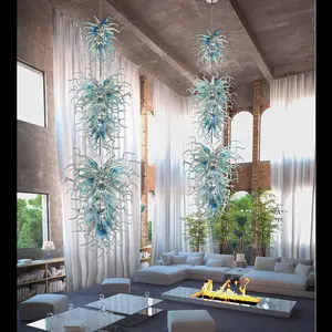 Özel modern otel dört katmanlar uzun murano mavi cam avize