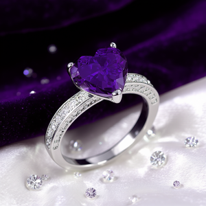 Bague de fiançailles en acier inoxydable pour femme, sertie de strass en cristal en forme de cœur et d'améthyste, pierre de naissance de février, romantique - Product Image 2