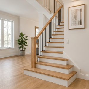 Marches d'escalier en chêne rouge écologiques de qualité supérieure, designs sur mesure, usine du Vietnam, escalier en bois massif, modèle EFS-8075, durable - Product Image 1