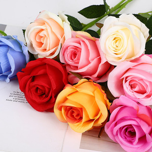 <b>Artificial</b> Roses Single <b>Stem</b> Curved High Simulation Wedding Home Decor Pan Weaving Cloth Flowers - Product Image 1