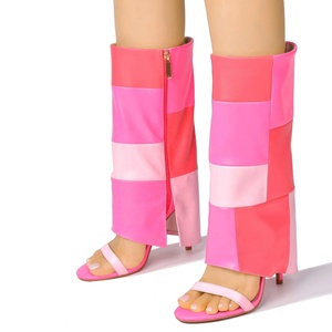 2023년 가장 인기 있는 핫핑크 색상 파티 울트라 하이힐 암나이론 섹시한 오픈토 스틸레토 힐 퍼 부츠 맞춤 샌들 - Product Image 3