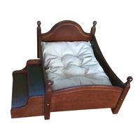 Lit pour animaux de compagnie en bois, style lit à baldaquin princesse, avec escalier décoratif pour chiens et chats, en placage de noyer rouge vintage multicouche, pour salon