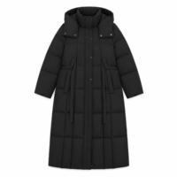 Manteau long d'hiver surdimensionné pour femme, en duvet écologique, coupe-vent, avec capuche amovible, poignets côtelés et cordon de serrage latéral pour ajuster la taille