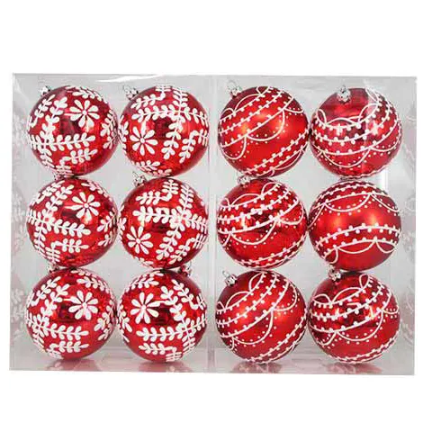 80Mm 6Pcs Wit Afdrukken Plastic Ornament Sets Glitter Kerstbal Onbreekbaar Voor Festival Xmas Holiday Decoratie