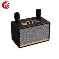 Speaker Karaoke Bluetooth Kabinet Kayu dengan 2 Mikrofon Nirkabel Suara Berkualitas Tinggi Portabel untuk Bernyanyi di Rumah, Pesta Keluarga