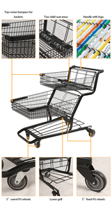 Highbright Heavy Duty Black Two Tier Shopping <b>Trolley</b> for Supermarket Bulk Shopping - Product Image 4