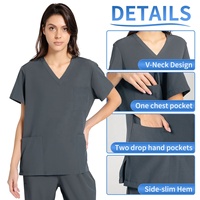 Uniforme de gommage gris Stretch Comfort Healthcare Design unisexe à manches courtes pour l'entraînement, les stages et les tâches quotidiennes.
