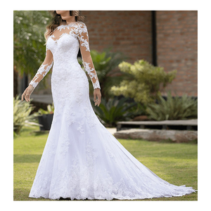 Robe de mariée S3977R en dentelle royale à imprimé floral, manches longues, traîne chapelle, longueur ras du sol, silhouette sirène trompette, haute qualité - Product Image 2