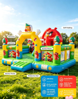 Château gonflable commercial AIER en PVC, capacité 600 kg, pour parcours d'obstacles à thème oiseaux de dessin animé