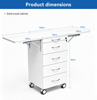 Armoire mobile dentaire à 4 tiroirs verrouillables avec table latérale pliable, chariot de rangement mobile pour clinique dentaire