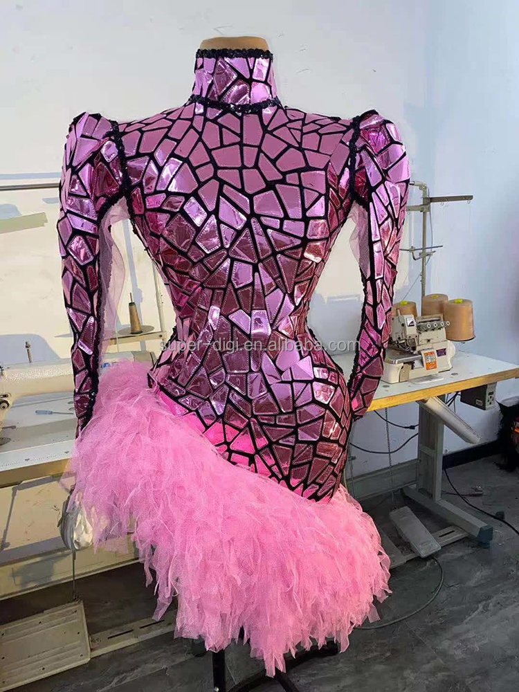 Pink Feather Mirror Dress - Perfect for Stage Performances Pink Feather Mirror Dress - Perfect for Stage Performances