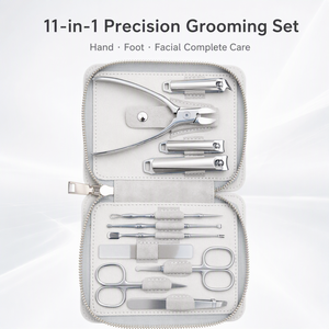 Ensemble de manucure et pédicure de précision 11 en 1, kit de soin des ongles en acier inoxydable avec étui à fermeture éclair pour le soin des mains, des pieds et du visage - Product Image 1