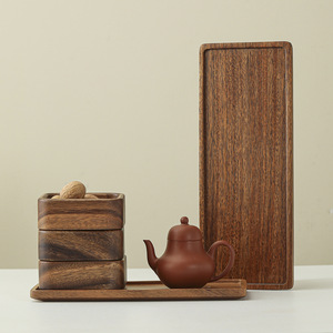 Ensemble de boîtes à collation en bois de noyer, plateau à fruits empilable en bois massif pour le service du thé - Product Image 4