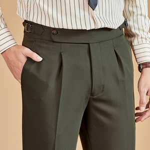 En stock, faible MOQ, pantalon homme taille haute coupe droite style Naples avec boucle <span class=keywords><strong>Paris</strong></span>, décontracté chic pour livraison rapide - Product Image 1
