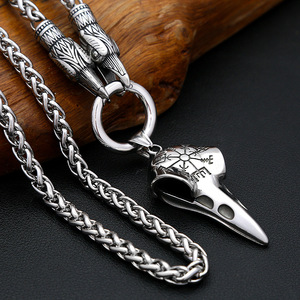Collier pendentif crâne de corbeau en acier inoxydable, motif animal du zodiaque, cadeau unisexe, chaîne de 60cm ou 70cm, style punk, hip-hop, gothique, design boussole - Product Image 1