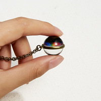 Collier Pendentif Système Solaire Lumineux en Verre Double Face, Motif Ciel Étoilé, Planètes, Univers, Galaxie, Gemme, Cadeau de Fête N0001